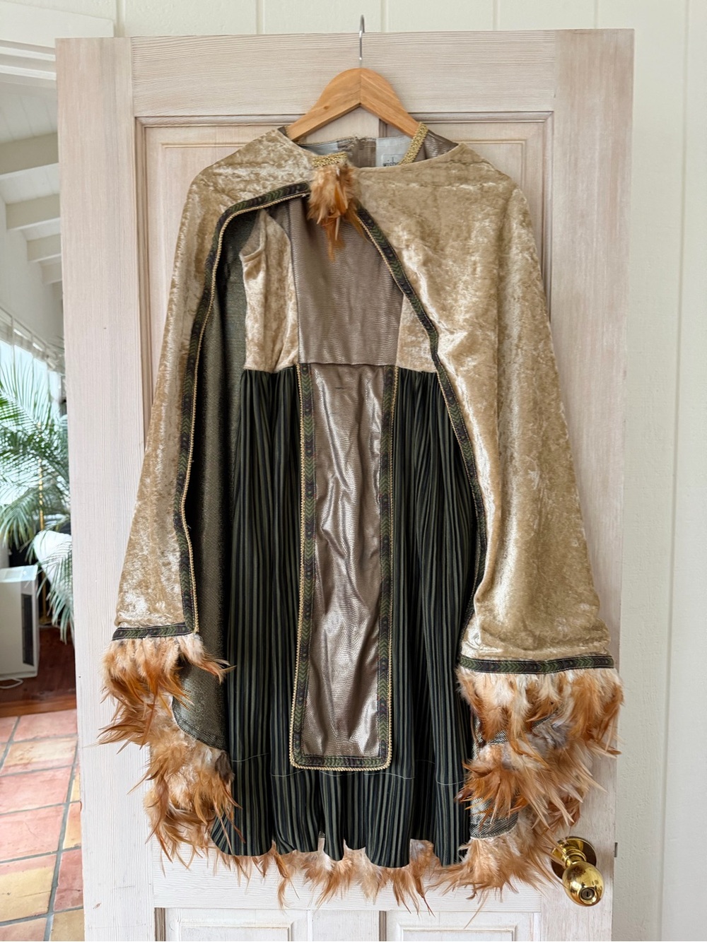 Fantasy Forest Queen Costume Girl 8 Y with Cape and Feather Crown